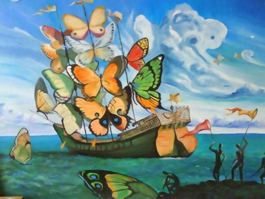 Salvador Dali Ship With Butterfly Sails - Canvas or Print Wall Art